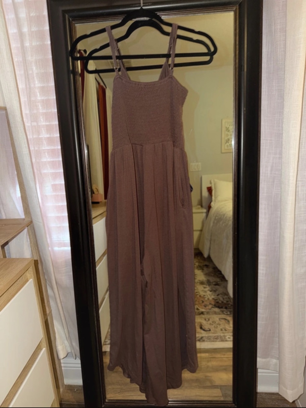 Spaghetti-Strap Brown Wide-Leg Jumpsuit with Front Tie - Picture 7 of 7